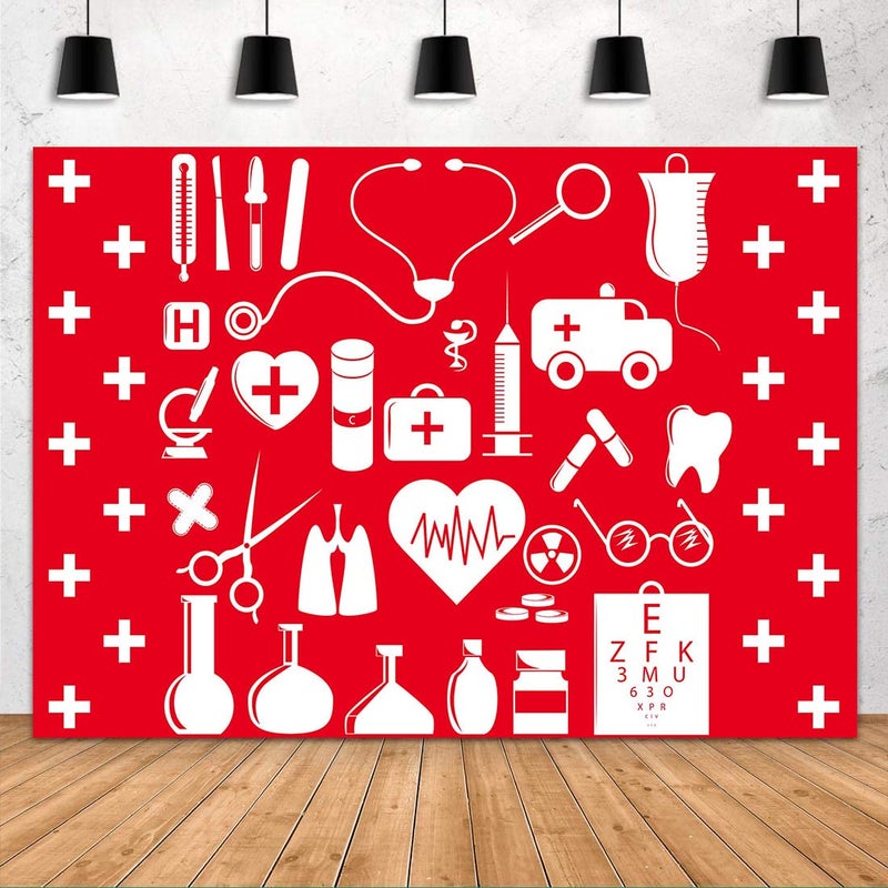 FHZON 7x5ft Doctor and Nurse Supplies Backdrop Red and White Cross Photography Background Theme Party wallpaper Photo Booth Prop BJYYFH3 - Image 1